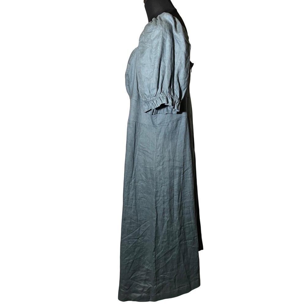 Boden Linen Sweetheart Midi Dress in Deep Sea Green/Blue, NWT, Women's US 14R - Picture 4 of 13